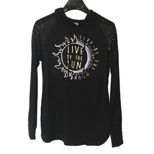Jerry Leigh Juniors Black Celestial Live by the Sun Lace Shoulder Hoodie
